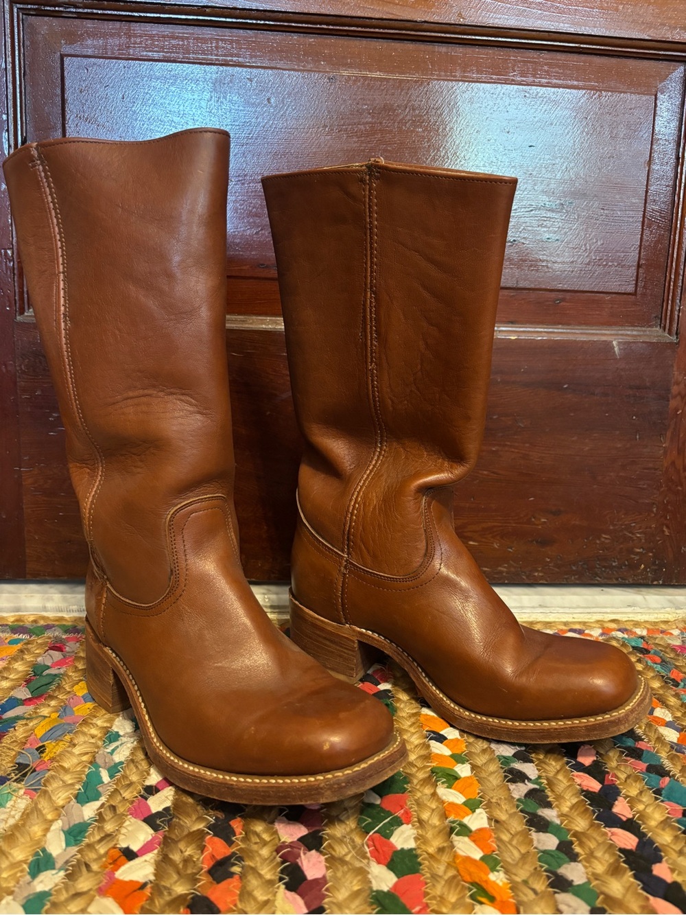 Frye Vintage Campus Brown Leather Mid-Calf Boots Made in USA